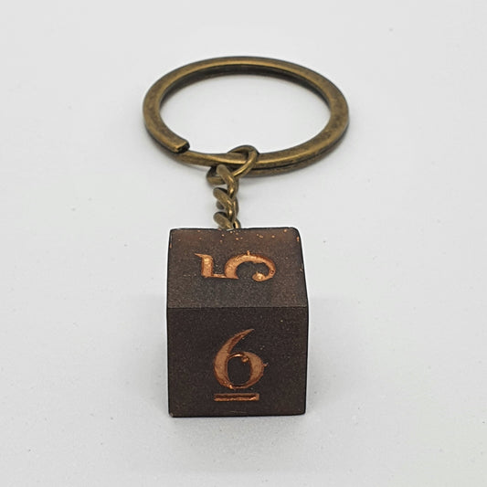 Porte-clés D6 marron, cuivre et bronze - Le Chat Pipé