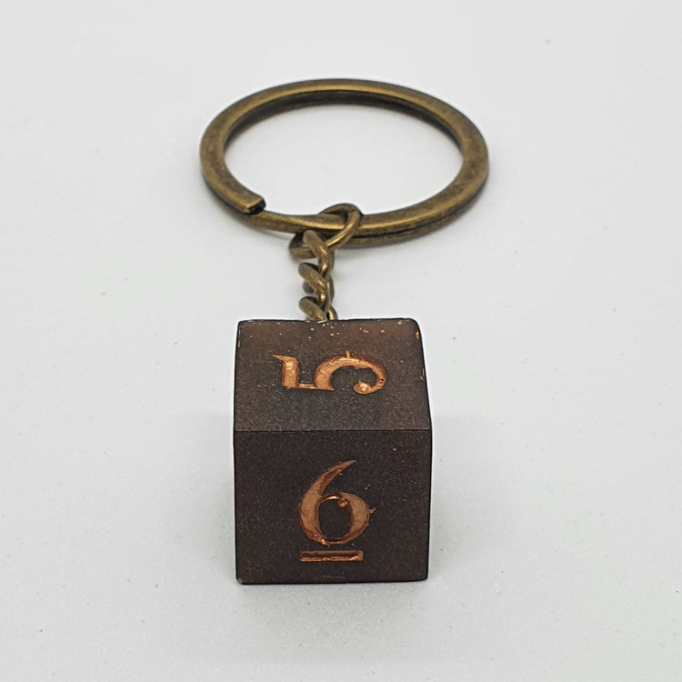 Porte-clés D6 marron, cuivre et bronze - Le Chat Pipé